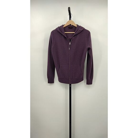 Quince Tops - Quince Mongolian Cashmere Full-Zip Hoodie Deep Orchid Purple Sleeved Top S